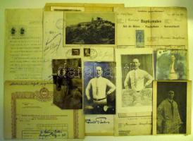 Kis nyomtatvány tétel: régi fotók, adás-vételi szerződések, biztosítási kötvények, bizonyítvány, keresztlevél, stb.