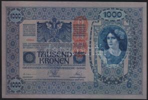 1902. 1000K mindkét oldal német nyelvű (Osztrák-Magyar Bank) I. kiadás (Auflage) piros "Deutschösterreich" fny-sal T:I