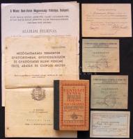 10 db érdekes okmány: ritkább igazolványok, Egyházi év ünnepei c. könyv, járadékkölcsön jegyzési felhívás, egyéb