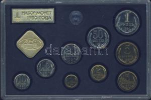 Szovjetunió 1980. 1k,2k,3k,5k,10k,15k,20k,50k,1R összesen 9db + zseton, forgalmi sor eredeti díszdobozban, Leningrád verdejellel T:1