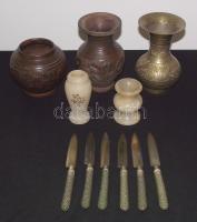 Vegyes bolhapiac tétel: Korondi, sárgaréz és márvány vázák + késkészlet