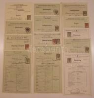 cca 1860-1935 Nagy okmánybélyeges okmány tétel: összesen 22 db magyar és osztrák okmány, köztes számlailleték is / 22 Austrian and Hungarian documents with document stamps all in good shape