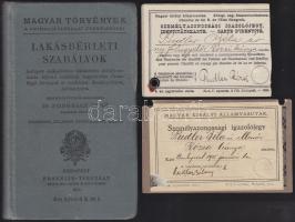 Vegyes okmány és nyomtatvány tétel: Vasúti igazolvány, pozsonyi adóív, régi órás számla Lakásbérleti szabályok