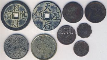 Kínai Köztársaság/Hunan 1919. 20Cash (2x) + 2db kínai pénz hamisítványa + 2db régi kínai pénz + 3klf pénzérme T:2,3 ph.