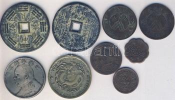 Kínai Köztársaság/Hunan 1919. 20Cash (2x) + 2db kínai pénz hamisítványa + 2db régi kínai pénz + 3klf...