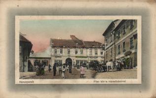 Sárospatak Piac tér Krausz Lázár, Somogyi László és Dancziger József üzleteivel Emb.
