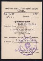 1961. Dobi István a  Népköztársaság Elnöki Tanácsának elnöke aláírása kitüntetést adományozó okirato...