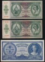 1936. 10P (2x) a Nemzeti Bank fölött lévő szöveg 1,5mm-el felfelé tolódott + 1946. 1.000.000.000MP (4x) jól látható festékfoltokkal T:I-,II,III