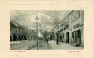 Vágújhely Alsó kapu street with the shops of Bernát Hohlstein and Mór Mohr Emb.