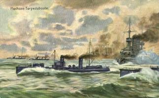 Hochseeflotte, German torpedo ships artist signed