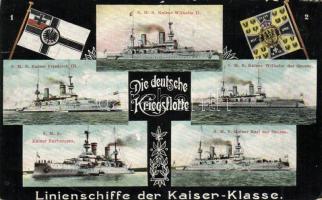 German warships (Friedrich, Wilhelm II, Wilhelm der Grosse, Karl der Grosse, Barbarossa and Friedrich III) (EB)