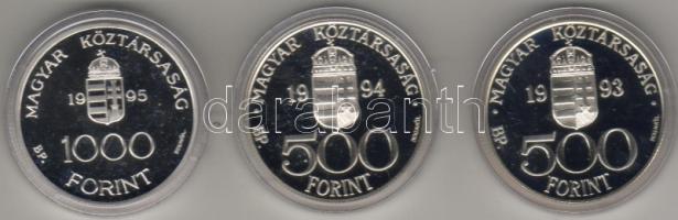 1993-94-95 "Integráció az Európai Unióba" - "ECU" 2x500Ft, 1000Ft ezüst, díszdobozban T:PP!