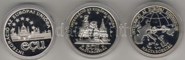 1993-94-95 "Integráció az Európai Unióba" - "ECU" 2x500Ft, 1000Ft ezüst, díszdob...
