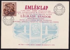 1980 Légrády Sándor grafikusművész aláírása emléklapon + őt ábrázoló képeslap