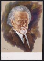 1980 Légrády Sándor grafikusművész aláírása emléklapon + őt ábrázoló képeslap