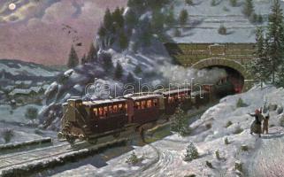 Locomotive tunnel at night