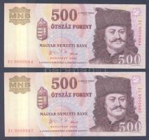 2006. 500Ft "1956-os forradalom évfordulója" (2x) "EC" széria, egymáshoz közeli sorszámúak T:I