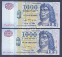 2000. 1000Ft "Millennium" DB széria (2x) egymás utáni sorszámmal T:I