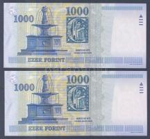 2000. 1000Ft "Millennium" DB széria (2x) egymás utáni sorszámmal T:I
