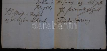 1661 Magyar nyelvű cito, cito, citissime levél Bajmócról Körmöcbányára Farkas Ferenctől melyben lova...