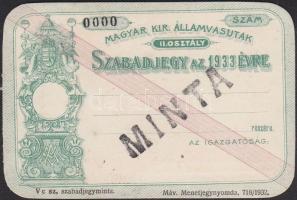 1933 Magyar Királyi Államvasutak II. osztály - Szabadjegy Minta