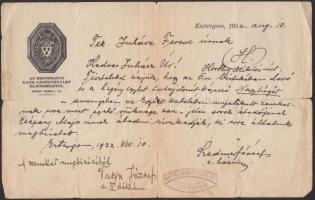 1932 Esztergomi Katholikus Legényegylet papírja