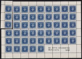 1930 Ribáry csoport 50 db ügyvédi szolidaritási bélyeg, 6 x 9-es ívben 4 üres mezővel (3 bélyeg ívsarokkal leválva)