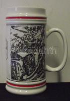 Hollóházi jelzéssel ellátott porcelán bányász sörös korsó az 1985. évi Megyei Eocén Védnökségi Találkozó emlékére / Hollóházi chinaware beer mug 16 cm