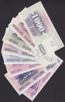 Bosznia-Hercegovina 1992. 10D, 25D, 50D, 100D, 500D, 1000D + 1993. 100.000D + 10.000.000D "novcsani bon" T:I