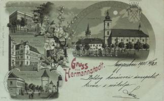 Nagyszeben with hotel and museum litho