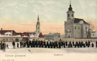 Belényes Erzsébet square with the shop of Gyula Weisz and soldiers