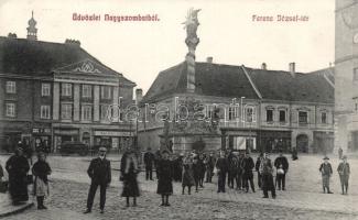 Nagyszombat Franz Joseph square, theatre with the shops of Miksa Magran and Adolf Weisz