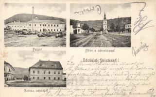 Pelsőc with timber works and Restaurant Korona