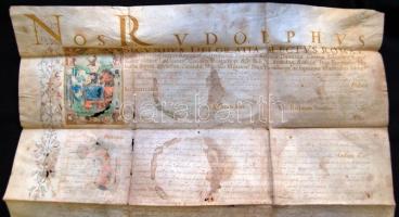 1604 V. Rudolf császár Prágában kiadott és saját kezűleg aláírt címeres-levele Tarczali Kis András a...