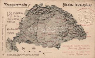 Kingdom of Hungary map, Budapest postcard Expo issue Emb. So.Stpl (fl)