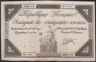 Franciaország 1792. 50Livres "Assignata" vízjellel! T:II
