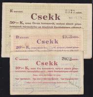 Pápa 1919. "Pápai csekk" 10K + 20K + 50K lyukasztással érvénytelenítve T:II-,III