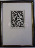 Bortnyik Sándor (1893-1976): Cím nélkül, linómetszet-papír, keretben 24x30 cm