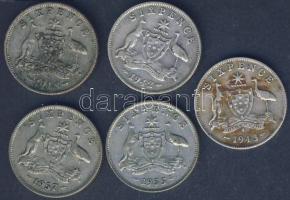 Ausztrália 1942-1957. 1Sh Ag (5x) klf évszámokkal! T:3