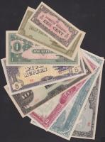 Japán megszállások 9 különféle bankjegy Burma, Holland Kelet-India, Fülöp-szigetek T:I,I-,II,(egyiken papírkitépődés)
