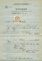1889 Okmány a szabadkai főrabbi aláírásával és pecsétjével / Dokument mit Stempel und Unterschrift des Hauptrabbiners von Szabadka