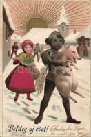 New Year black boy Emb. litho