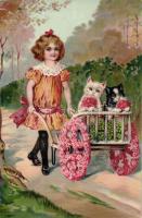 Floral cat carriage litho