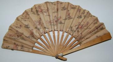 cca 1895 Fa-vászon legyező, rajta emlék-feljegyzésekkel / Wooden fan with memory notes