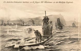 Német tengeralattjáró Anglia partjainál I. Világháborús katonai lap T1