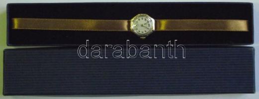 Edwin svájci, art-deco, női arany karóra, vésett fedlappal, a felhúzó koronán ametiszttel / Swiss gold watch with ametist