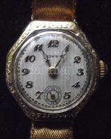 Edwin svájci, art-deco, női arany karóra, vésett fedlappal, a felhúzó koronán ametiszttel / Swiss go...