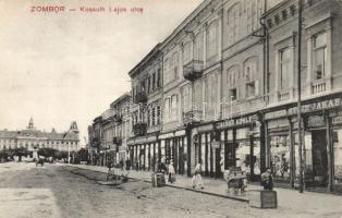 Zombor Kossuth street with the shops of Adolf Schön and Jakab Stein