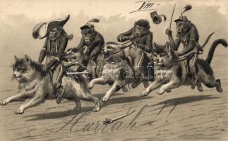 Monkeys on ´cat-back´ Emb. litho (EK)