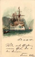 1898 SM Kreuzer Kaiserin Augusta Norwegischer Fjord, Meissner & Buch Marinepostkarten Serie 1000 litho
